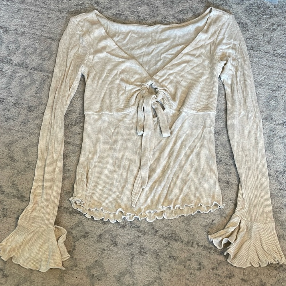 Free people beige with gold shimmer shirt